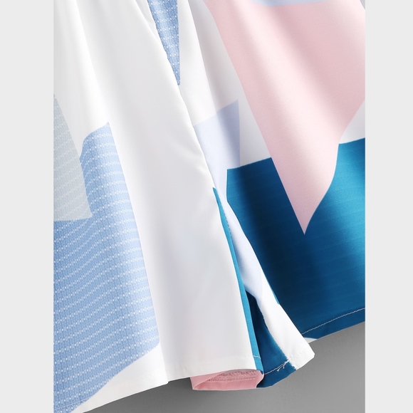 Surplice Cami Geometric Blue Printed Romper - Picture 4 of 6